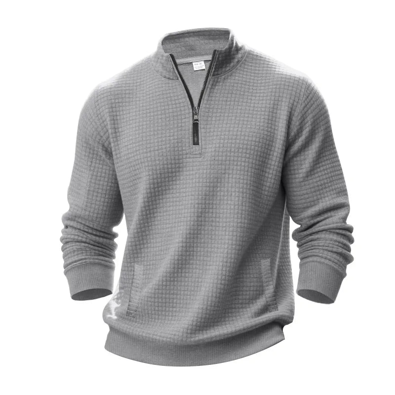 2025 Half-Zip Sweatshirt for Men, Autumn and Winter Jacquard Small Check Stand Collar Casual Pullover Fashion Men's Sweatshirt