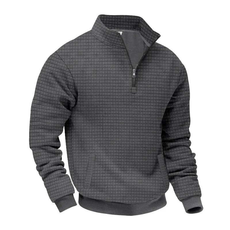 2025 Half-Zip Sweatshirt for Men, Autumn and Winter Jacquard Small Check Stand Collar Casual Pullover Fashion Men's Sweatshirt