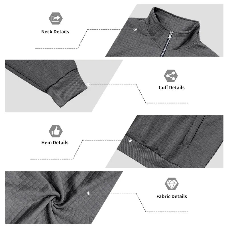 2025 Half-Zip Sweatshirt for Men, Autumn and Winter Jacquard Small Check Stand Collar Casual Pullover Fashion Men's Sweatshirt