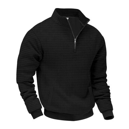 2025 Half-Zip Sweatshirt for Men, Autumn and Winter Jacquard Small Check Stand Collar Casual Pullover Fashion Men's Sweatshirt