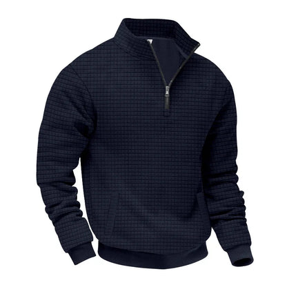 2025 Half-Zip Sweatshirt for Men, Autumn and Winter Jacquard Small Check Stand Collar Casual Pullover Fashion Men's Sweatshirt