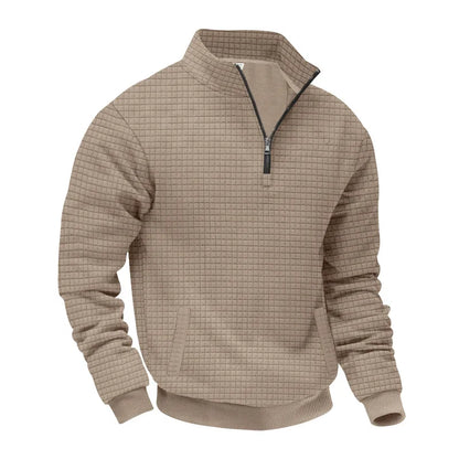 2025 Half-Zip Sweatshirt for Men, Autumn and Winter Jacquard Small Check Stand Collar Casual Pullover Fashion Men's Sweatshirt