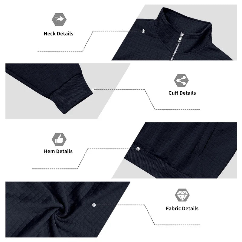 2025 Half-Zip Sweatshirt for Men, Autumn and Winter Jacquard Small Check Stand Collar Casual Pullover Fashion Men's Sweatshirt