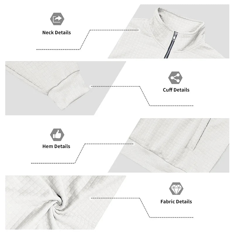 2025 Half-Zip Sweatshirt for Men, Autumn and Winter Jacquard Small Check Stand Collar Casual Pullover Fashion Men's Sweatshirt