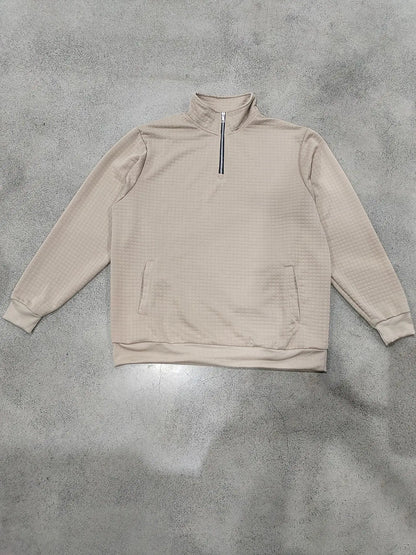 2025 Half-Zip Sweatshirt for Men, Autumn and Winter Jacquard Small Check Stand Collar Casual Pullover Fashion Men's Sweatshirt