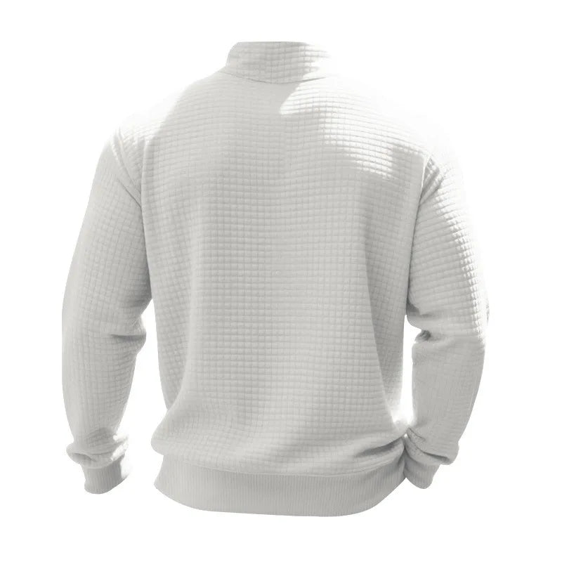 2025 Half-Zip Sweatshirt for Men, Autumn and Winter Jacquard Small Check Stand Collar Casual Pullover Fashion Men's Sweatshirt