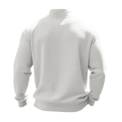 2025 Half-Zip Sweatshirt for Men, Autumn and Winter Jacquard Small Check Stand Collar Casual Pullover Fashion Men's Sweatshirt