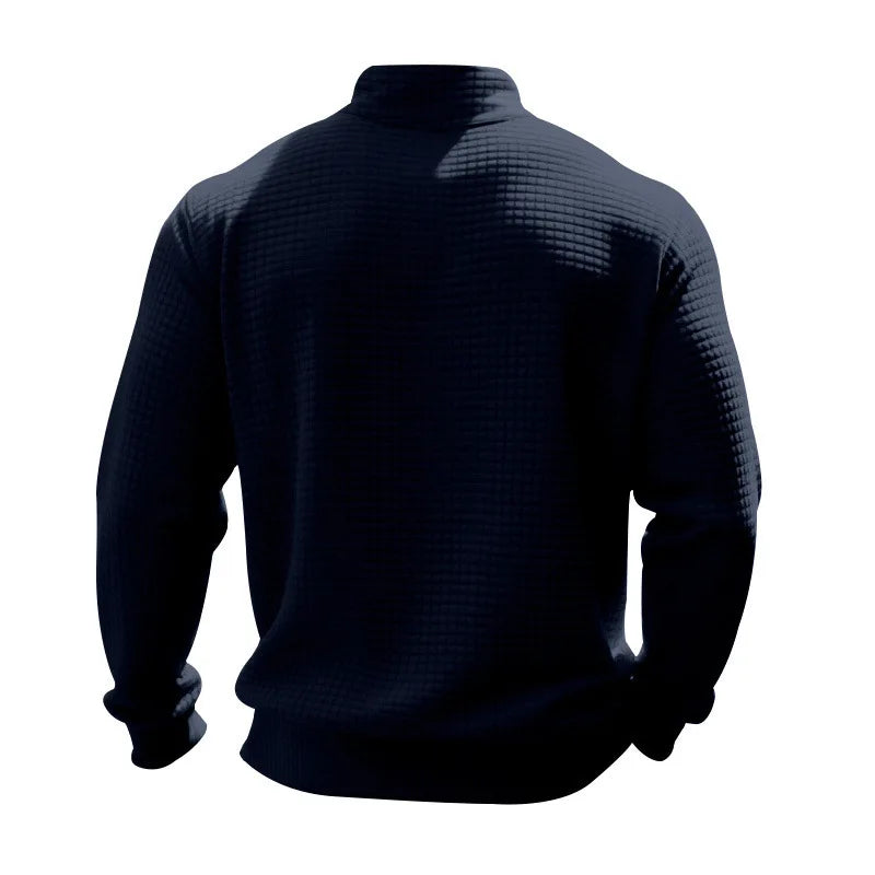 2025 Half-Zip Sweatshirt for Men, Autumn and Winter Jacquard Small Check Stand Collar Casual Pullover Fashion Men's Sweatshirt