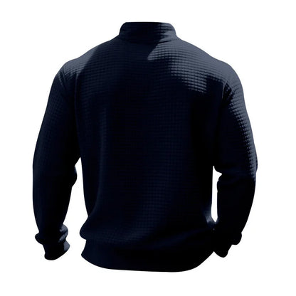 2025 Half-Zip Sweatshirt for Men, Autumn and Winter Jacquard Small Check Stand Collar Casual Pullover Fashion Men's Sweatshirt