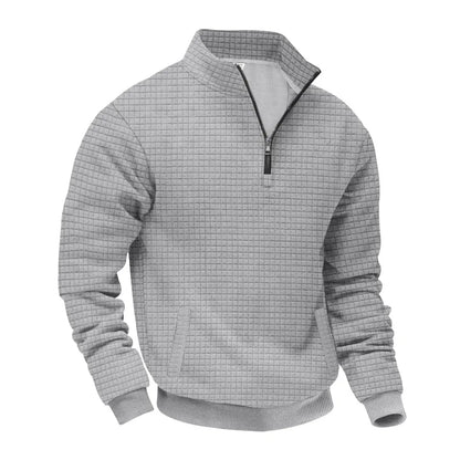 2025 Half-Zip Sweatshirt for Men, Autumn and Winter Jacquard Small Check Stand Collar Casual Pullover Fashion Men's Sweatshirt