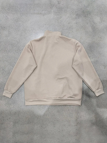 2025 Half-Zip Sweatshirt for Men, Autumn and Winter Jacquard Small Check Stand Collar Casual Pullover Fashion Men's Sweatshirt