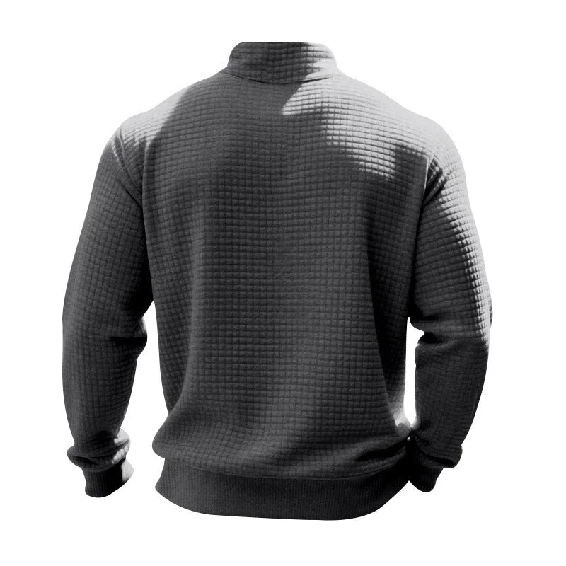 2025 Half-Zip Sweatshirt for Men, Autumn and Winter Jacquard Small Check Stand Collar Casual Pullover Fashion Men's Sweatshirt