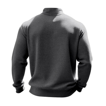 2025 Half-Zip Sweatshirt for Men, Autumn and Winter Jacquard Small Check Stand Collar Casual Pullover Fashion Men's Sweatshirt