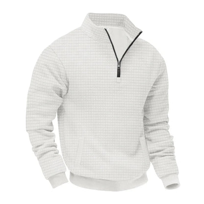 2025 Half-Zip Sweatshirt for Men, Autumn and Winter Jacquard Small Check Stand Collar Casual Pullover Fashion Men's Sweatshirt